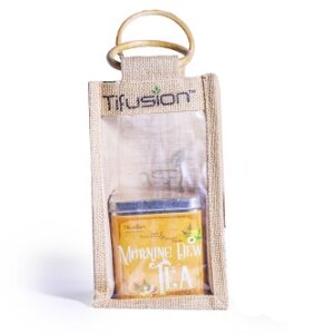 Eco Friendly Jute Bag With 1 Pcs 100gms Square Tin Caddy