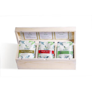 "Chaste" 30 Tb - Solid Pinewood 3 Compartment Box With 30 Single Chamber / Pyramid Tea Bags