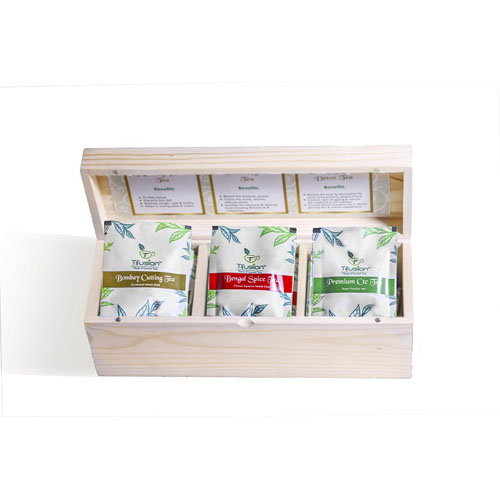 "Chaste" 30 Tb - Solid Pinewood 3 Compartment Box With 30 Single Chamber / Pyramid Tea Bags - Image 1