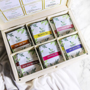"Chaste" 60 Tb - Solid Pinewood 6 Compartment Box With 60 Single Chamber / Pyramid Tea Bags