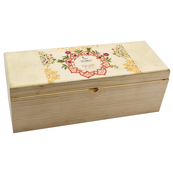 Health Box 18 Tb - Solid Pinewood 3 Compartment Box With 18 Single Chamber / Pyramid Tea Bags - Image 2