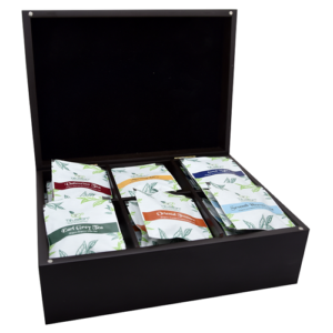 "Royal Touche" 60 Tb - Luxurious Matte Finished Solid Wood Elegant Chocolate Brown 6 Compartment Box With 60 Pyramid Shaped Tea Bags