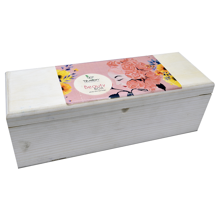 Beauty Box 18 Tb - Solid Pinewood 3 Compartment Box With 18 Single Chamber / Pyramid Tea Bags - Image 2