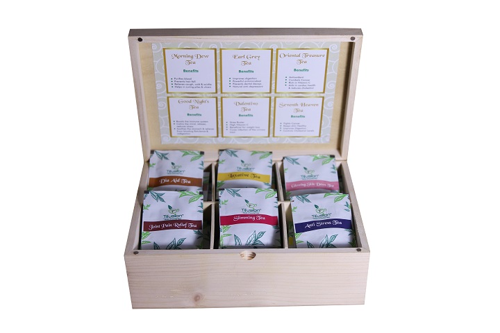 "Chaste" 60 Tb - Solid Pinewood 6 Compartment Box With 60 Single Chamber / Pyramid Tea Bags - Image 2
