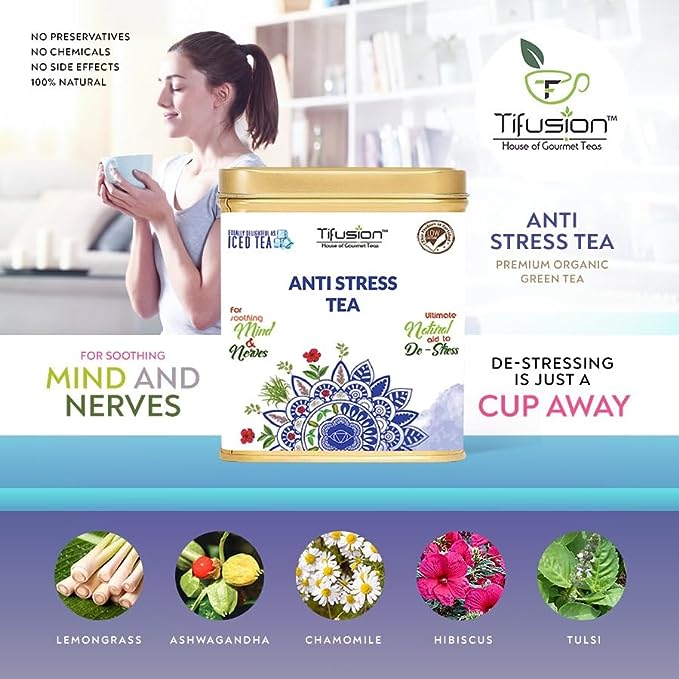 Tifusion Anti Stress Tea with Lemongrass, Valerian Roots & Chamomile Natural & Whole Loose Leaf Tea for Stress Relief Anxiety & Depression - Image 3