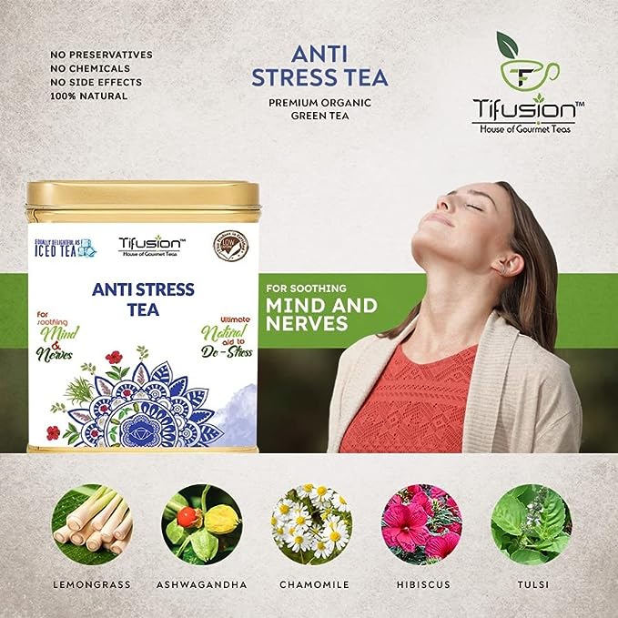 Tifusion Anti Stress Tea with Lemongrass, Valerian Roots & Chamomile Natural & Whole Loose Leaf Tea for Stress Relief Anxiety & Depression - Image 4