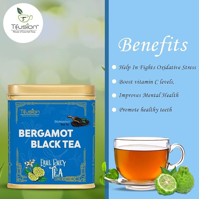 Tifusion Natural Bergamot Black Whole Leaf Tea with Vitamin C Earl Grey Black Tea Stress Buster Whole Leaf Black Tea - Image 6