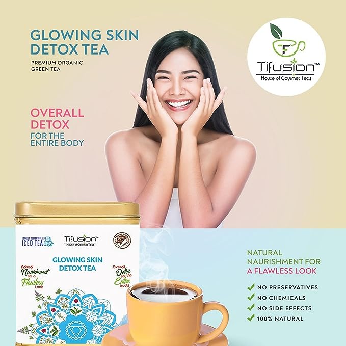 Tifusion Glowing Skin Detox Tea for Healthy Hair & Glowing Skin With Green Tea| Steep as Hot Skin Detox Tea or Iced Antioxidant Acne Herbal Cooler |For Antiageing Blemish Control Wrinkles Pimples - Image 14