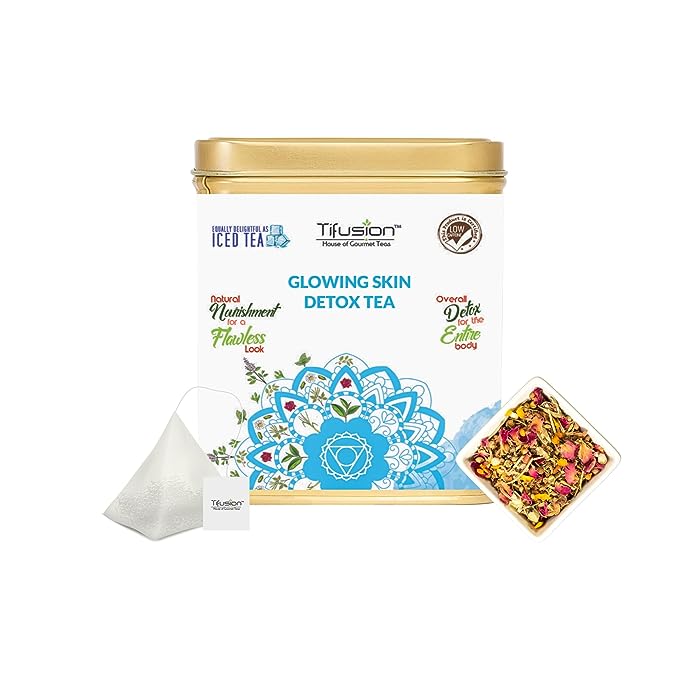 Tifusion Glowing Skin Detox Tea for Healthy Hair & Glowing Skin With Green Tea| Steep as Hot Skin Detox Tea or Iced Antioxidant Acne Herbal Cooler |For Antiageing Blemish Control Wrinkles Pimples - Image 6