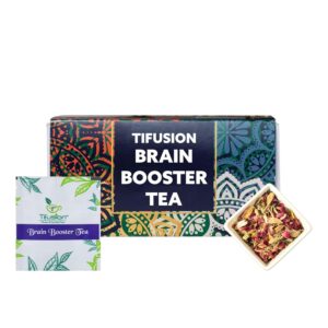 Tifusion Brain Booster Tea - Enhance for Memory, Focus Concertration, Clarity, Retention Power with Brahmi, Ashwagandha, Shankhapushpi, Rosemary, Jasmine