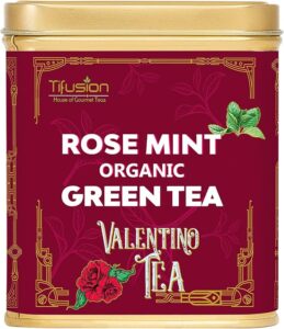 Tifusion Rose Mint Organic Green Tea For Healthy Hair Glowing Skin & Relaxation 100% Natural Whole Loose Leaves Herbal Tea
