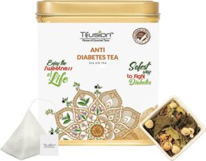 Tifusion Anti Diabetes Tea with Gymnemma Syluestre, Vijaysar, Jamun Seeds, Giloy, Paneer Dodi for Redulating Blood Sugar Levels, Support Diabetes Balance Tea