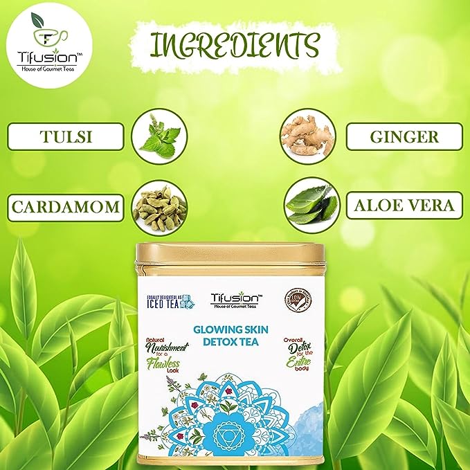 Tifusion Glowing Skin Detox Tea for Healthy Hair & Glowing Skin With Green Tea| Steep as Hot Skin Detox Tea or Iced Antioxidant Acne Herbal Cooler |For Antiageing Blemish Control Wrinkles Pimples - Image 11