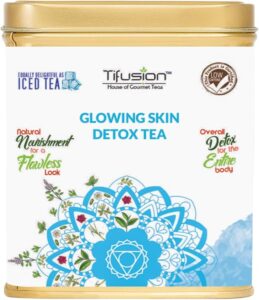 Tifusion Glowing Skin Detox Tea for Healthy Hair & Glowing Skin With Green Tea| Steep as Hot Skin Detox Tea or Iced Antioxidant Acne Herbal Cooler |For Antiageing Blemish Control Wrinkles Pimples
