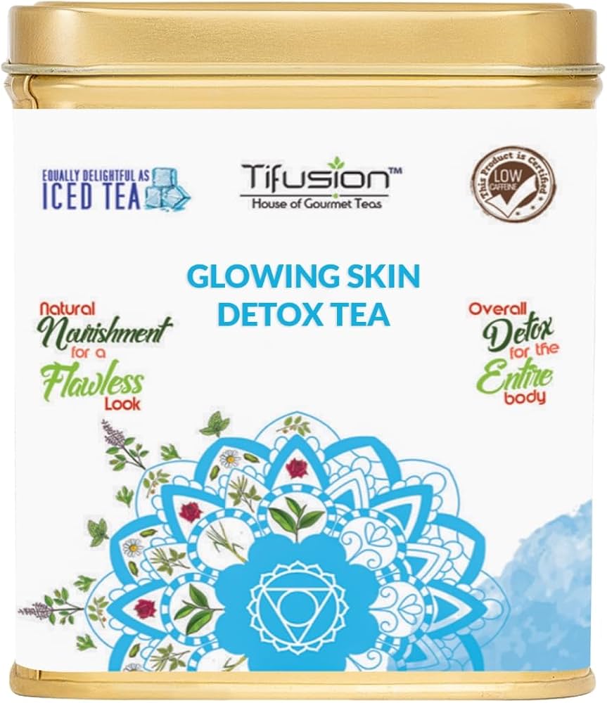 Tifusion Glowing Skin Detox Tea for Healthy Hair & Glowing Skin With Green Tea| Steep as Hot Skin Detox Tea or Iced Antioxidant Acne Herbal Cooler |For Antiageing Blemish Control Wrinkles Pimples - Image 1