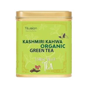 Tifusion Kashmiri Kahwa Organic Green Tea With Almond, Cardamom, Clove, Ginger, Cinnamon, Rose & Saffron for Digestion Acne and Dry Skin