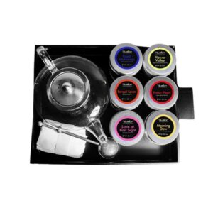 Wooden Venge Finish Black Matte Tray With Big Teapot With 6 Tea Caddies, 1 Filter Paper Set, Strainer