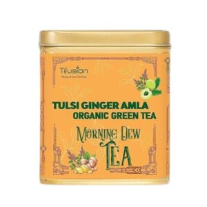 Tifusion Tulsi Ginger Amla Organic Green Tea For Cough Cold Sore Throat Digestion Darjeeling Herbal Organic Whole Leaf Chai Immunity Booster Tea