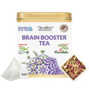 Tifusion Brain Booster Tea with Brahmi, Ashwagandha, Shankhapushpi, Rosemary, Jasmine | Whole Loose Leaves Tea for Memory, Clarity, Retention Power 20 Tea Bags (20 Serving Cups)