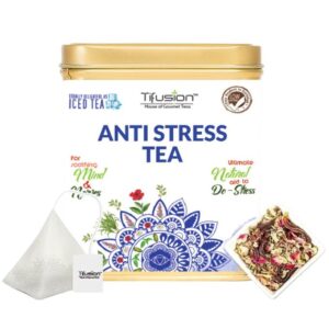 Tifusion Anti Stress Tea with Lemongrass, Valerian Roots & Chamomile Natural & Organic Whole Loose Leaf Tea for Stress Relief Anxiety & Depression 20 Tea Bags