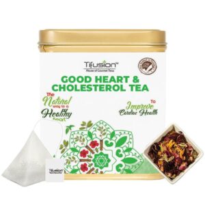 Tifusion Good Heart and Cholesterol Tea with Arjun Bark, Hawthorne, Hibiscus, Ashwagandha & Rooibos for Healthy Heart and Helps in Improving Immune System 20 Tea Bags (20 Serving Cups)